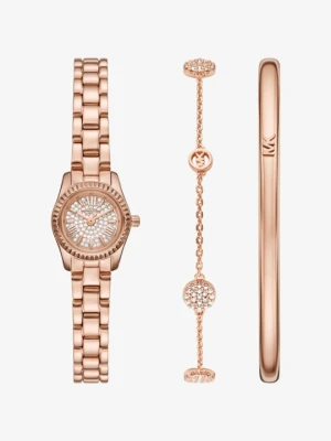 Komplet biżuterii z miniaturowym zegarkiem Lexington w kolorze różowego złota z kryształkami pavé Michael Kors