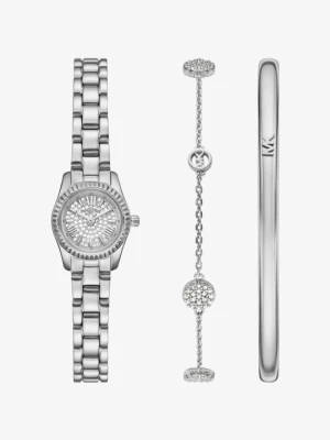 Komplet biżuterii z miniaturowym zegarkiem Lexington w srebrnym kolorze z kryształkami pavé Michael Kors