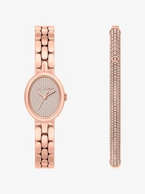 Komplet biżuterii z miniaturowym zegarkiem Maude w kolorze różowego złota i bransoletką z kryształkami pavé Michael Kors