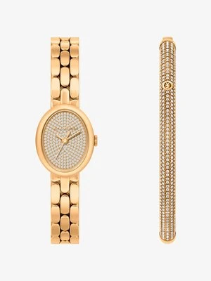 Komplet biżuterii z miniaturowym zegarkiem Maude w złotym kolorze i bransoletką z kryształkami pavé Michael Kors