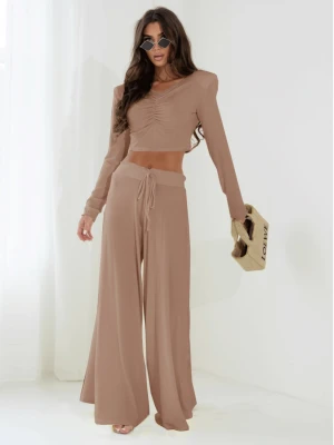Komplet bluzka i spodnie z wiskozy THORA - cappuccino  magmac 