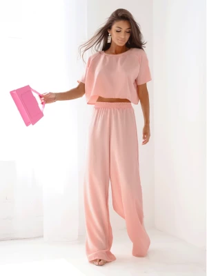 Komplet bluzka z szerokimi spodniami RAVEN - pudrowy róż  magmac 