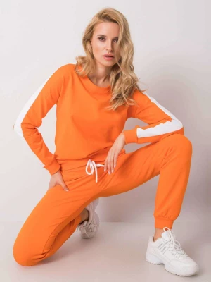 Komplet dresowy pomarańczowy casual sportowy bluza i spodnie dekolt okrągły rękaw długi nogawka ze ściągaczem długość długa lampasy Merg