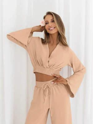 Komplet crop top z szerokimi spodniami SERRINA - beżowy  magmac 
