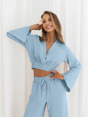 Komplet crop top z szerokimi spodniami SERRINA - błękitny  magmac 