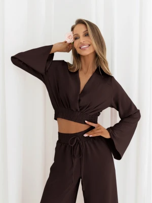 Komplet crop top z szerokimi spodniami SERRINA - czekoladowy  magmac 