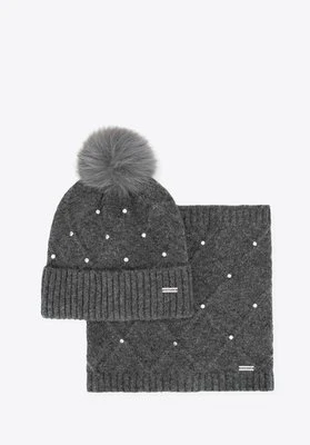 Komplet damski zimowy – czapka i komin w kryształki szary Wittchen