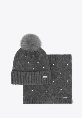 Komplet damski zimowy – czapka i komin w kryształki szary Wittchen