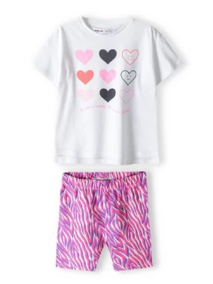 Komplet dla dziewczynki- t-shirt i krótkie legginsy w serduszka Minoti