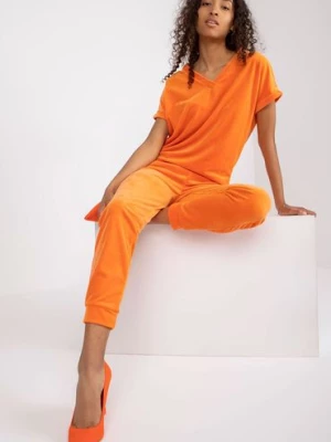 Komplet dla kobiet - T-shirt i spodnie dresowe - pomarańczowy RUE PARIS