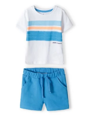 Komplet dla niemowlaka -biały t-shirt + niebieskie spodenki Minoti