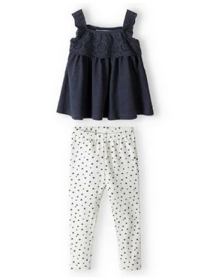 Komplet dla niemowlaka- granatowa bluzka + białe legginsy Minoti