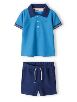Komplet dla niemowlaka- niebieska bluzka polo + granatowe szorty Minoti