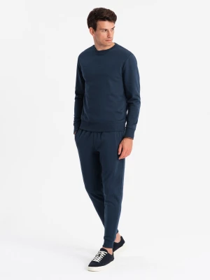 Komplet dresowy bawełniany męski BASIC bluza nierozpinana + joggery – granatowy V1 - Rozmiar: XXL Ombre Clothing