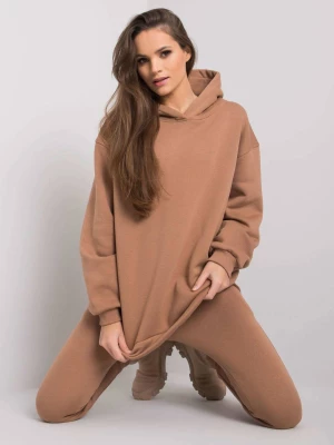 Komplet dresowy camelowy casual bluza i spodnie kaptur rękaw długi nogawka ze ściągaczem długość długa Basic feel good