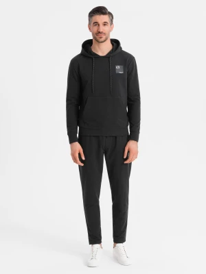 Komplet dresowy męski bluza z kapturem + spodnie dresowe - czarny V1 - Rozmiar: M Ombre Clothing