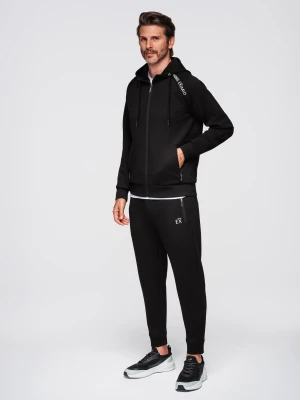 Komplet dresowy męski set bluza rozpinana z kapturem + spodnie dresowe joggery - czarny V1 Ombre Clothing