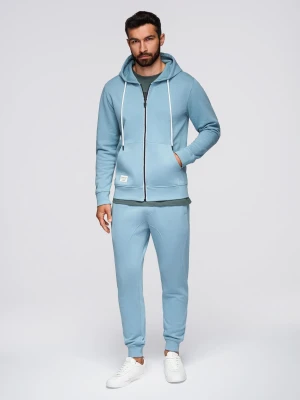 Komplet dresowy męski set bluza rozpinana z kapturem + spodnie joggery - jasnoniebieski V7 - Rozmiar: S Ombre Clothing
