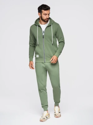 Komplet dresowy męski set bluza rozpinana z kapturem + spodnie joggery - jasnozielony V3 - Rozmiar: XL Ombre Clothing