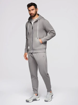 Komplet dresowy męski set bluza rozpinana z kapturem + spodnie joggery - szary V8 - Rozmiar: L Ombre Clothing