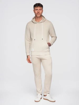 Komplet dresowy męski set bluza z kapturem + spodnie regular fit - beżowy V1 Ombre Clothing