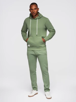Komplet dresowy męski set bluza z kapturem + spodnie regular fit - jasnozielony V3 - Rozmiar: L Ombre Clothing