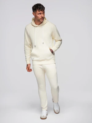 Komplet dresowy męski set bluza z kapturem + spodnie regular fit - kremowy V11 - Rozmiar: XXL Ombre Clothing