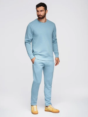 Komplet dresowy męski set bluza z okrągłym dekoltem + spodnie regular fit - jasnoniebieski V7 - Rozmiar: XL Ombre Clothing