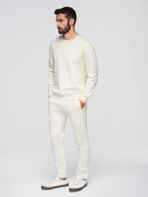 Komplet dresowy męski set bluza z okrągłym dekoltem + spodnie regular fit - kremowy V11 - Rozmiar: L Ombre Clothing