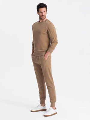 Komplet dresowy męski spodnie joggery + bluza – brązowy V2 Z79
 -                                    XL Ombre