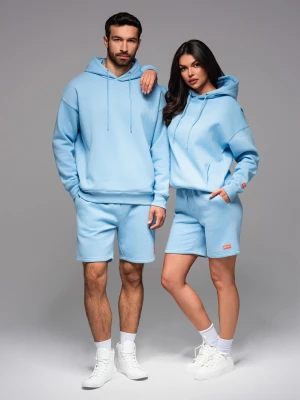 Komplet dresowy UNISEX bluza z kapturem + szorty w stylu athleisure – błękitne V8 - Rozmiar: M/L Ombre Clothing