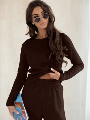 Komplet dzianinowy z szerokimi spodniami CELESTE - czekoladowy  magmac 