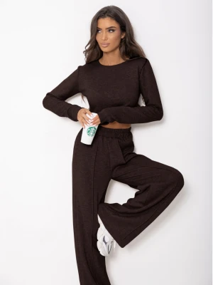 Komplet dzianinowy z szerokimi spodniami DANEB - czekoladowy  magmac 