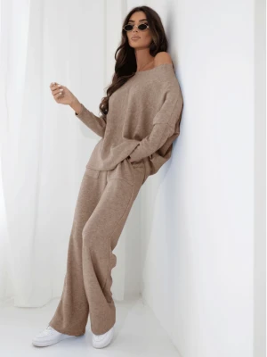 Komplet dzianinowy z szerokimi spodniami ELSINORE- cappuccino mocca  magmac 