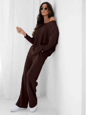 Komplet dzianinowy z szerokimi spodniami ELSINORE- czekoladowy  magmac 