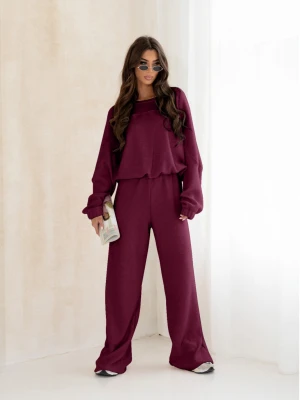 Komplet dzianinowy z szerokimi spodniami MILENA - bordowy  magmac 