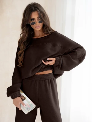 Komplet dzianinowy z szerokimi spodniami MILENA - czekoladowy  magmac 