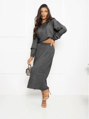 Komplet dzianinowy ze spódnicą ARISTA - grafitowy  magmac 