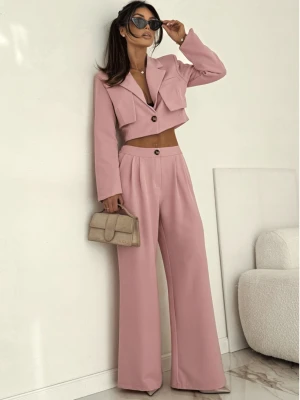 Komplet krótka marynarka i szerokie spodnie LANEY - brudny róż  magmac 