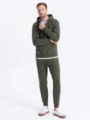 Komplet męski dresowy bluza rozpinana + spodnie - oliwkowy V2 Ombre Clothing