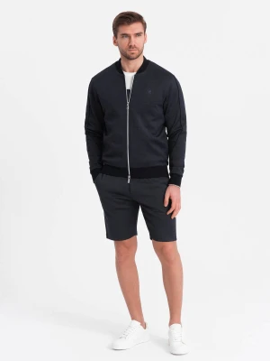 Komplet męski kurtka + szorty z dzianiny żakardowej - granatowy V1 - Rozmiar: XL Ombre Clothing