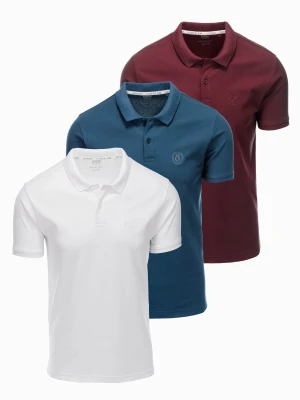 Komplet męskich bawełnianych t-shirtów polo BASIC – biały/bordowy/ciemnoniebieski V4 OM-POBS-0133
 -                                    S Ombre