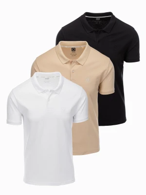 Komplet męskich bawełnianych t-shirtów polo BASIC – czarny/biały/beżowy V7 OM-POBS-0133
 -                                    S Ombre
