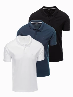 Zdjęcie produktu Komplet męskich bawełnianych t-shirtów polo BASIC – czarny/granatowy/biały V1 Ombre Clothing