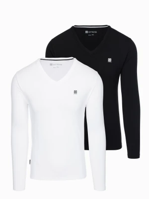 Zdjęcie produktu Komplet męskich longsleeve'ów SLIM FIT z dekoltem typu V i logotypem 2-pak – mix biały/czarny V2 - Rozmiar: S Ombre Clothing