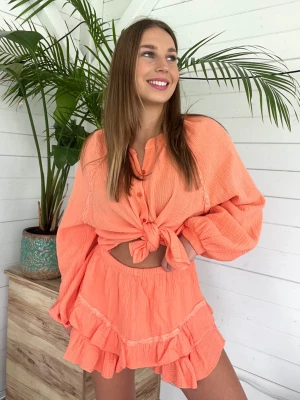 Komplet muślinowy pomarańczowy koszula + spódniczko spodenki Margot PERFE