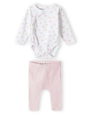 Komplet niemowlęcy- białe body w tęcze + różowe legginsy Minoti