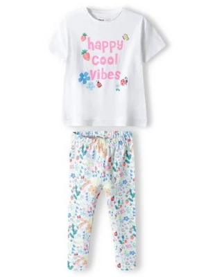 Komplet niemowlęcy - biały t-shirt + legginsy w kwiaty Minoti