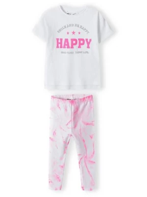 Komplet niemowlęcy - biały t-shirt + różowe legginsy Minoti