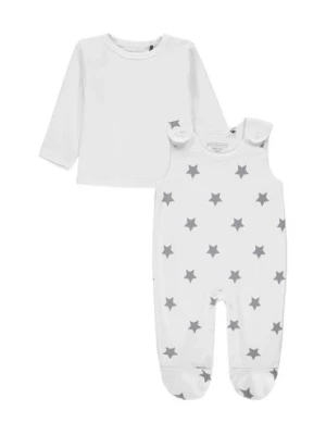 Komplet niemowlęcy, Bluzka z długim rękawem, Śpiochy, bawełna organiczna, biały, gwiazdki, Bellybutton